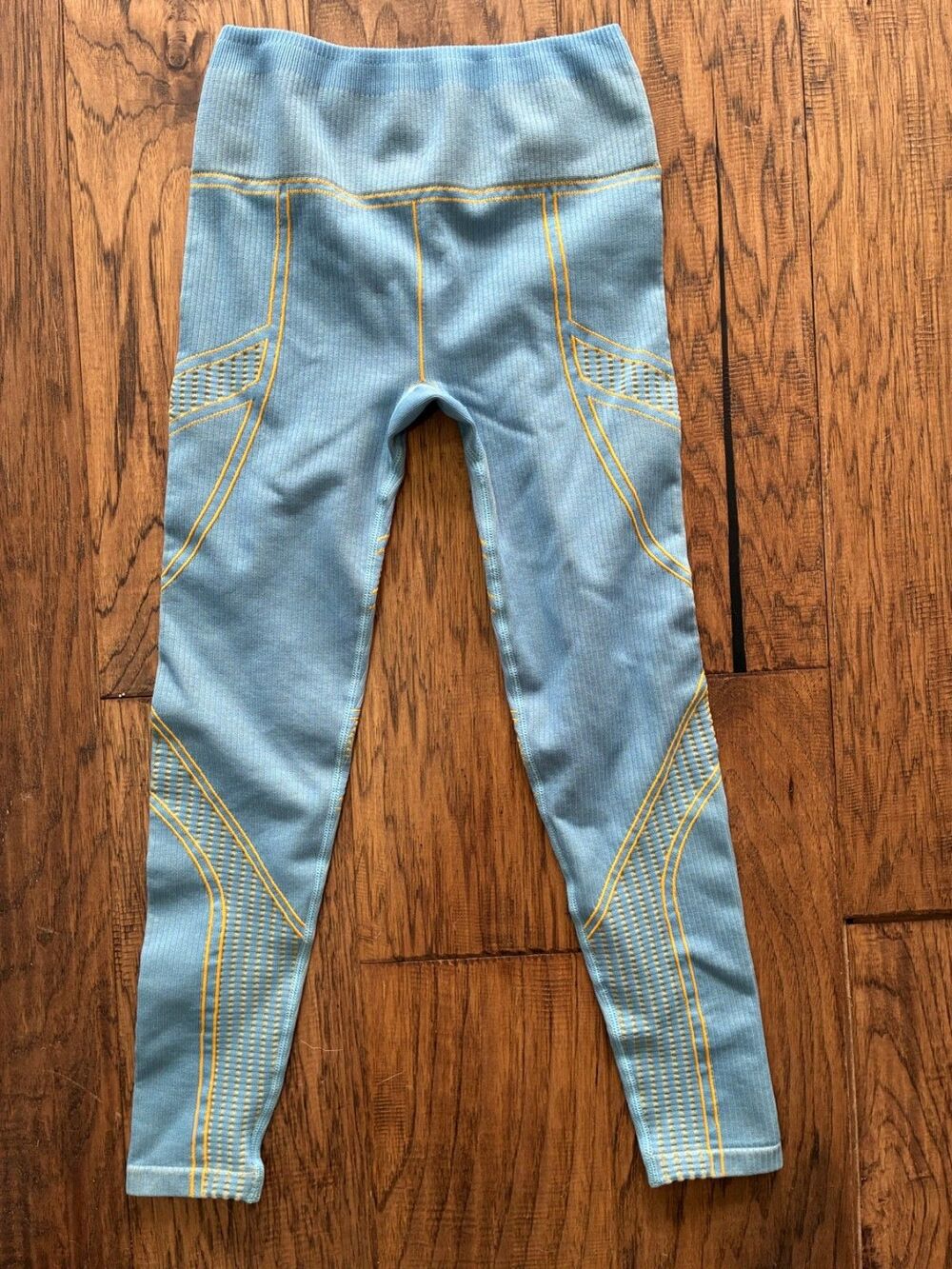 Fabletics Blue Yellow Seamless High Waisted Leggings, Size S